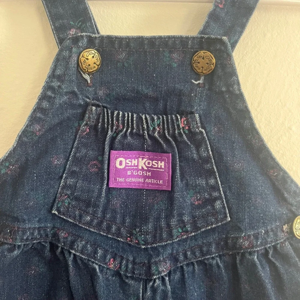 Vintage OshKosh B'gosh Denim Purple Floral Vestbak Snap Overalls 6/9 Months RARE